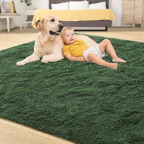 Tepook 6x9 Fluffy Dark Green Area Rugs for Living Room Bedroom - Image 4