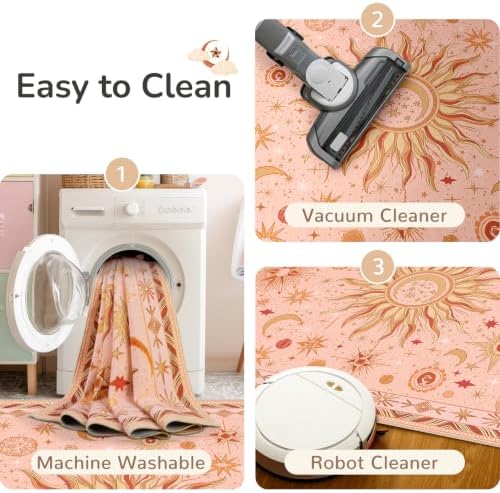 Vacuum-Friendly, 2x10 Washable Area Rug, Pink Gold Beige Red - Image 4