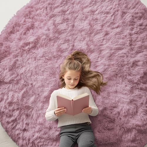 OLANLY Blush Round Rugs for Bedroom - Machine Washable, 6 ft Circle Area Rugs for Living Room, Soft and Fluffy Shaggy Carpet for Teen Girls and Boys, Nursery Rooms, Dorms, Home Decor Aesthetic by OLANLY