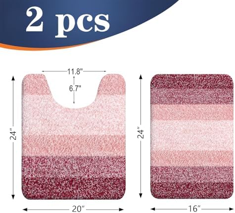 OLANLY Micorfiber Bathroom Rug Set 2 Piece, Soft Absorbent Bath Mats, Red - Image 2