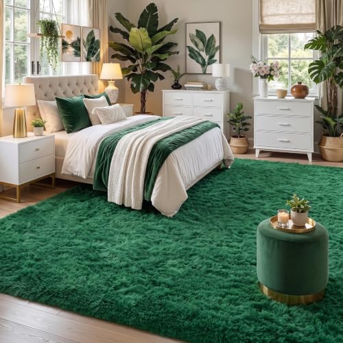 Amdrebio Dark Green Large Furry Rug 6x9 for Living Room Bedroom Playroom - Image 3