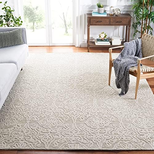 SAFAVIEH Blossom Collection Area Rug - 8' Square, Silver & Ivory, Handmade Wool, Ideal for High Traffic Areas in Living Room, Bedroom (BLM112G) by Unknown