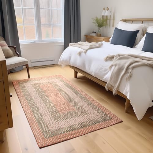 Super Area Rugs 3X5ft Farmhouse Braided Rug - Natural Soft Cotton Carpet for Living Room - Primitive Country Woven Rug - Coral/Green/Ivory by SuperAreaRugs