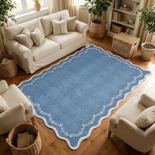 GarveeHome 4x6 Scalloped Washable Area Rug Blue Nursery Kids Bedroom Rug - Image 4