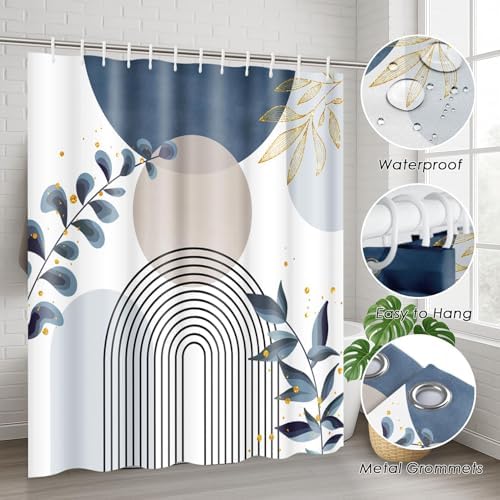 Bathroom Sets with Shower Curtain and Rugs, Set of 4, Leaves Boho - Image 6