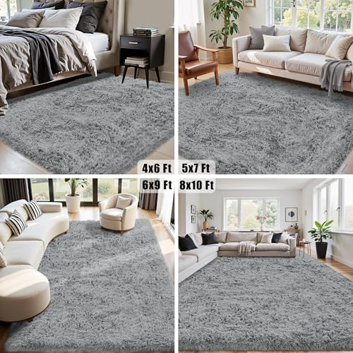 8x10 Area Rug for Living Room,Light Gray Fluffy Shag Non-Slip Bedroom Rugs - Image 5
