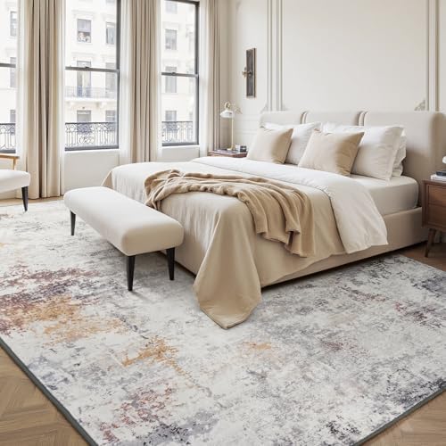 Rugflix 5x7 Area Rugs for Living Room, Washable Beige Grey Large Rug - Image 2