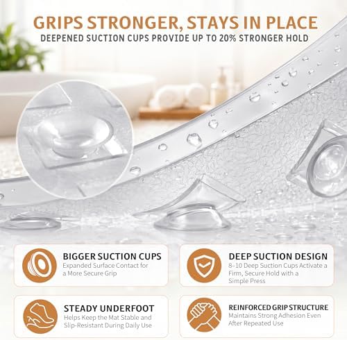 Yimobra Bathtub Mat Non Slip, 35"X16" Shower Mat with Strong Suction Cups & Drain Holes, Long Anti Slip Bath Tub Mat for Inside Shower, Machine Washable Fast Drying, Bathroom Essentials, Clear - Image 3
