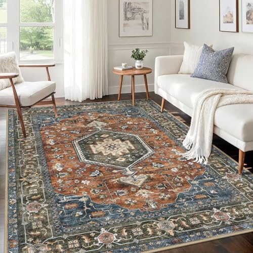 KUTA Area Rug 5x7 Brick Red Vintage Washable Rugs for Living Room by KUTA