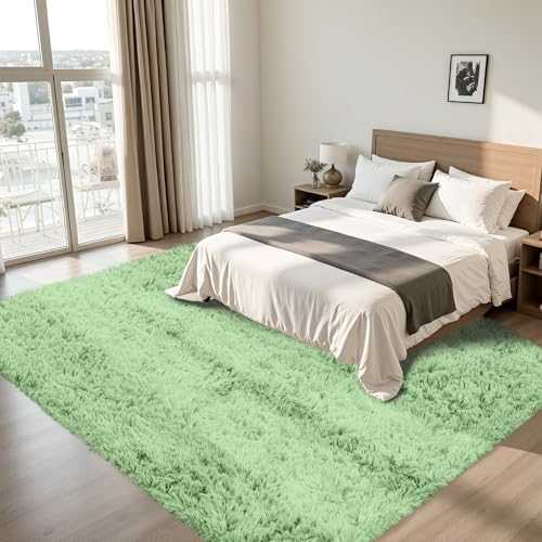 8x10 Area Rug for Living Room,Light Green Fluffy Shag Non-Slip Bedroom Rugs - Image 3