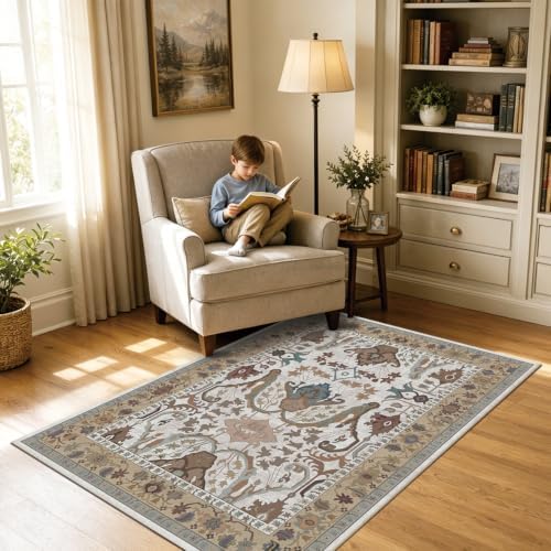 Area Rug Living Room Rugs 4×6 Washable Floral Rug - Image 3
