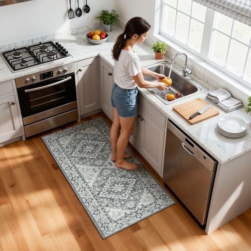 Lessymo 2 x 4 Entryway Rug Machine Washable Boho Area Rug for Bedroom, Grey - Image 4