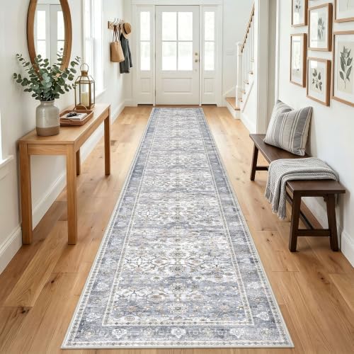 KUTA Vintage Washable Long Wide Runner Rug 3x18 Grey Blue by KUTA