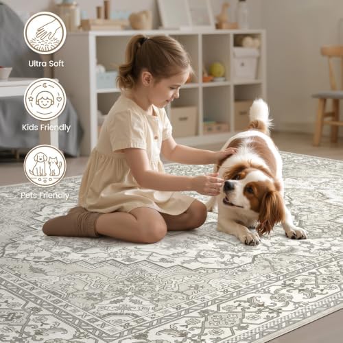 EIEIHOUSE Washable 10x14 Area Rugs for Living Room Ivory Light Greige - Image 5