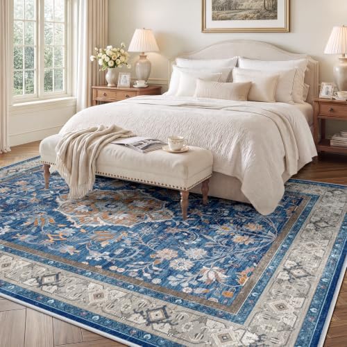 SameBed 6x9 Area Rug Living Room, Vintage Washable Carpet Blue - Image 3