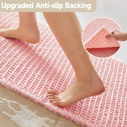 TYUU Waffle Runner Rug Bathroom, Long Cute Bath Mat 72x24 Light Peachy Pink - Image 4