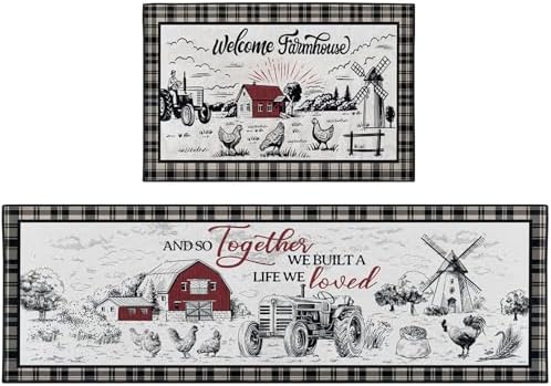 Kitchen Rugs Set of 2 Non Slip WashableFarmhouse Rustic by Nesphy