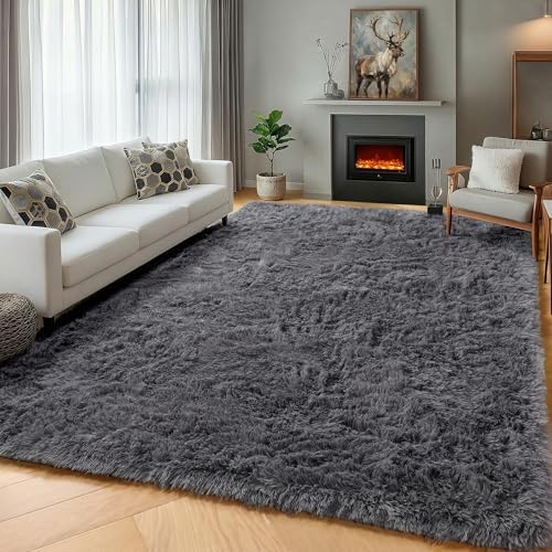 ONASAR Grey Area Rugs for Living Room, 5x8 Gray Fluffy Shag Bedroom Rug, Ultra Soft Plush Shaggy Large Indoor Floor Carpet for Nursery Kids Girls Boys Teen Home Office Decor Aesthetic by ONASAR