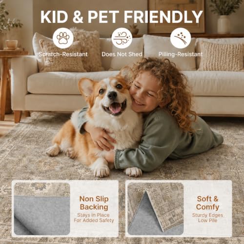 9x12 Area Rugs Washable Large Vintage Rug for Living Room Bedroom - Image 4