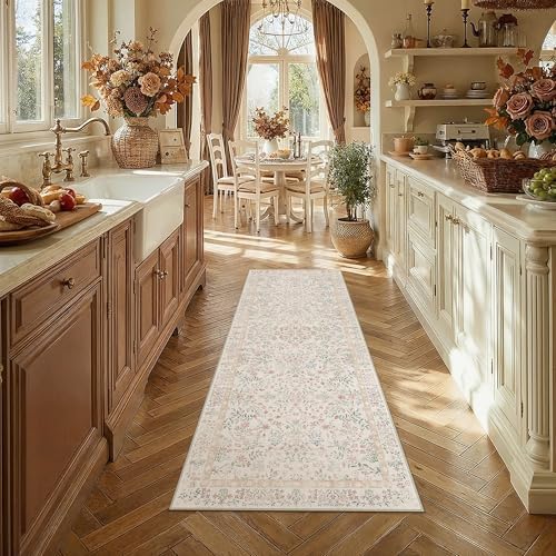 PureCozy 2x8 Pink Floral Runner Rug Vintage Farmhouse Style - Image 2
