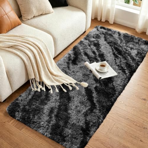 Noahas 2x6 Black Fluffy Soft Runner Rug Non-Slip for Bedroom Dorm Hallway - Image 3