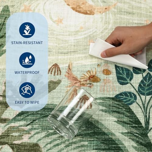 GarveeHome Round Area Rugs 5ft for Bedroom, Green Jungle Washable Circle Rug Soft Non Slip Forest Animal Print Floor Mat Tiger Carpet Indoor Thin Rug for Kids Room Dining Room Playroom Nursery - Image 5