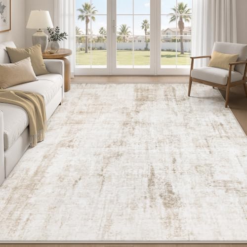 MXSANYOO 6x9 Area Rugs Washable Rug: Abstract Neutral Rugs Modern Non Slip Area Rug Stain Resistant Low Pile Indoor Carpet for Dining Room Bedroom Nursery Office (Beige, 6'x9') by MXSANYOORUG