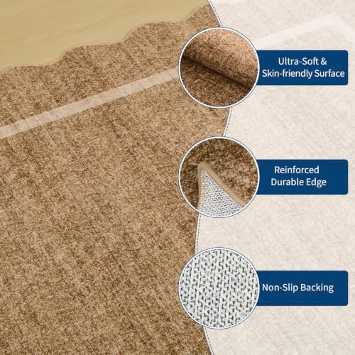 GarveeHome Scalloped Area Rug 4x6 - Washable Non-Slip Entryway Rug, Camel - Image 6