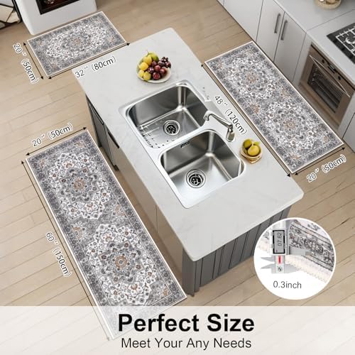 HEBE Boho Kitchen Rugs Set of 3, Non Slip Washable Kitchen Mats for Floor - Image 2