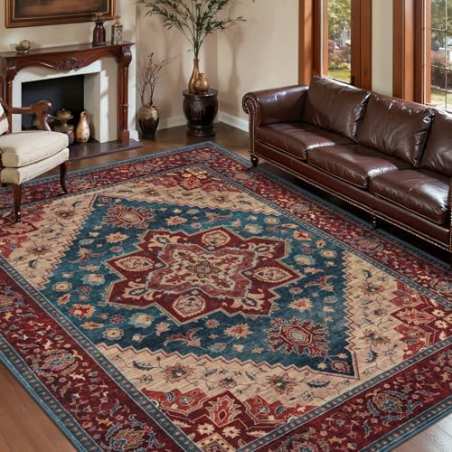 Tangsoo Oriental Red 5x7 Washable Area Rugs for Living Room, Non Slip Rug by Tangsoo