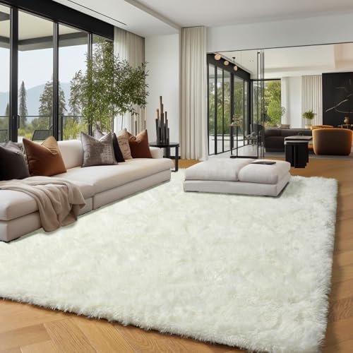PAGISOFE Fluffy Shag Area Rugs for Bedroom Living Room, Cream White Super Soft Fuzzy Shaggy Carpets for Girls Boys Bedroom,Indoor 4x6 Bedside Rug Kids - Image 3