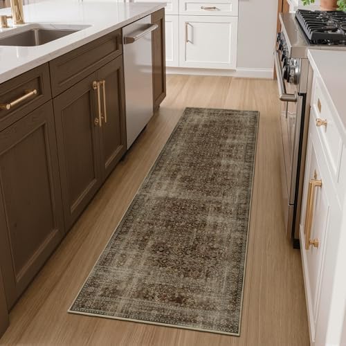 Brown Coffee Hallway Runner Rug 2x6, Dark Earth Tone Kitchen Runners Non Skid Washable 6ft, Aesthetic Distressed Carpet Floor Runners for Entryway Indoor Bedroom Bathroom, Vintage Warm Brown - Image 3