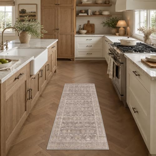 Kitchen Washable 2x5 Runner Rug Soft Vintage Throw Carpet Taupe Wheat - Image 4
