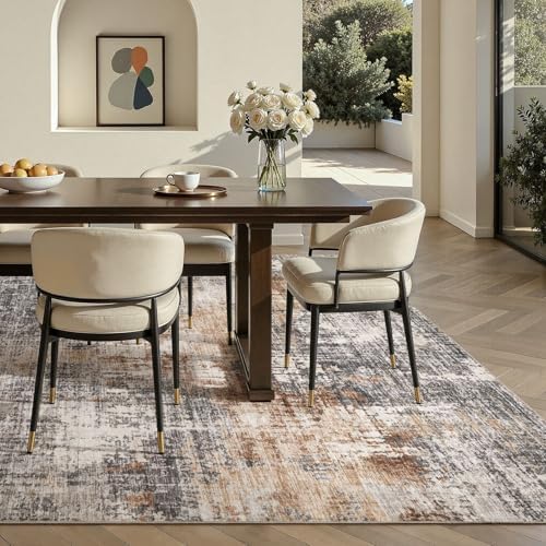 Area Rug Living Room Rugs - 5x7 Washable Large Soft Indoor Neutral Modern Abstract Low Pile Rug Carpet for Bedroom Dining Room Farmhouse Home Office - Grey Brown - Image 4