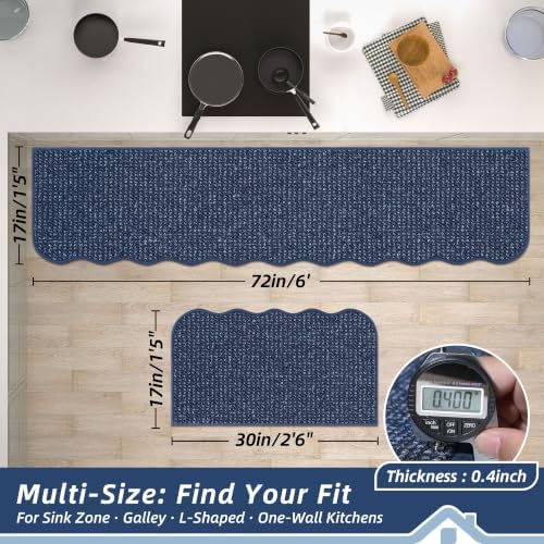 BEQHAUSE Kitchen Rugs Set of 2 Scalloped Edge, 17x30+17x72 in, Blue - Image 2
