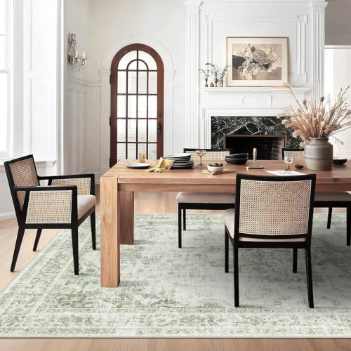 6x9 Washable Bedroom Area Rug Non-Slip Medallion Green Large Carpet - Image 2