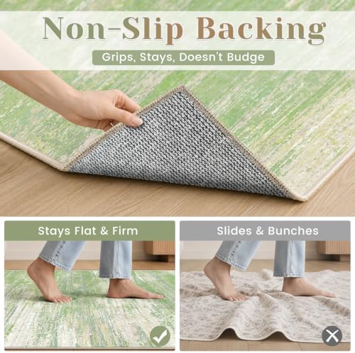 Washable Rug 5x7 Area Rugs for Living Room: Neutral Soft Rug Abstract Non Slip Low Pile Modern Carpet for Bedroom Kitchen Nursery Office Dining Room Indoor (Green, 5'x7') - Image 6