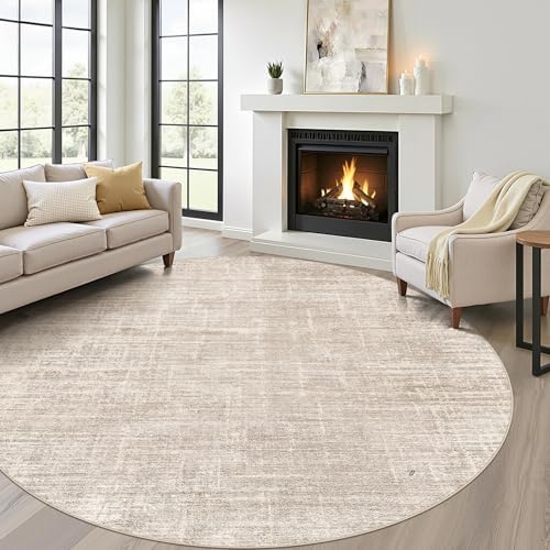 LOONGRUG Round Rug 8x8 Washable Neutral Modern Rug for Living Room Beige by LOONGRUG