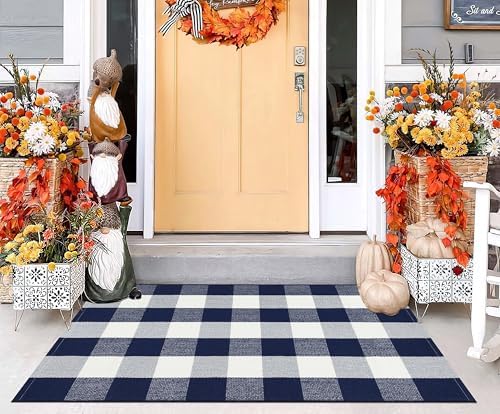 Blue and White Layered Doormat,27.5"x43.3"Fall Door Mat Outdoor For Porch - Image 5