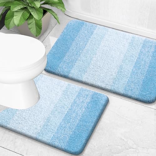 OLANLY Micorfiber Bathroom Rug Set 2 Piece, Absorbent Bath Mats, Sky Blue by OLANLY