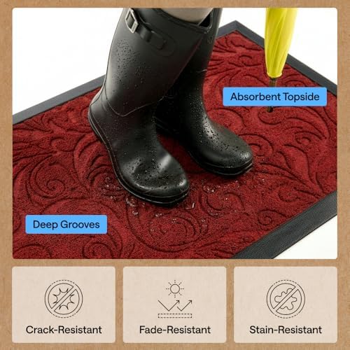 GORILLA GRIP WeatherMAX Door Mat, Indoor Outdoor, 29x17, Red Vintage Wine - Image 5