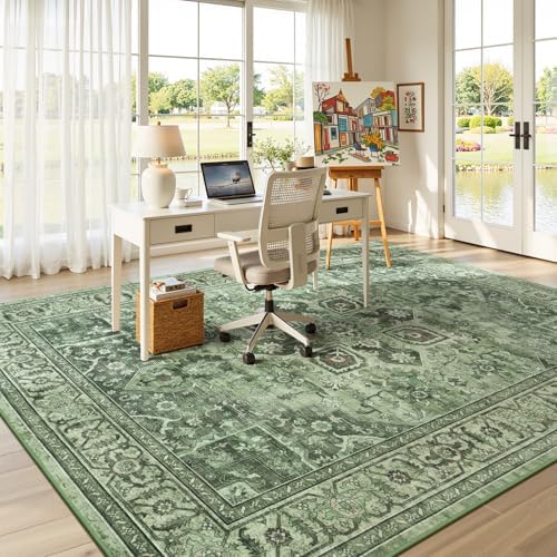 Sage Green Boho 6x9 Living Room Rugs, Washable Lightweight Carpet - Image 5