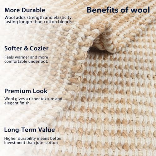 10x14 feet Natural Jute & Wool Area Rug,– Handwoven Mini Check Natural Fiber Rug with 4" Border, Neutral Boho Farmhouse Rug for Living Room,Dining Room,Bedroom | 0.6" Pile (10' x 14') - Image 3