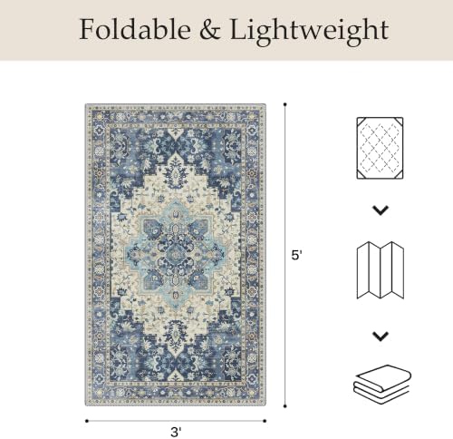 GENIMO Indoor Outdoor Rug, Washable for Patio and Deck, Navy Ivory, 3x5 - Image 2