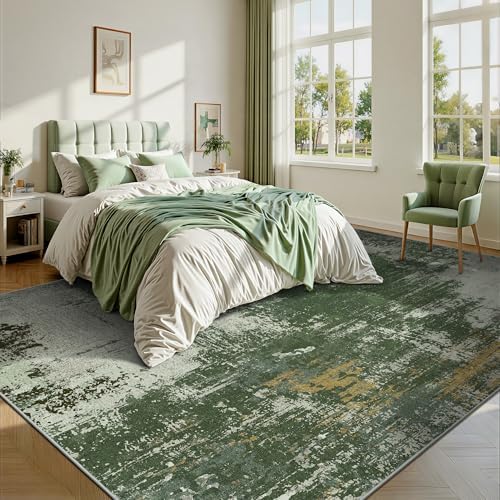 9x12 Rugs for Living Room - Modern Abstract Washable Rug, Ultra Soft Non Slip Low Pile Large Rugs, Floor Carpet for Bedroom Dining Room Office Laundry Nursery Home(Green) - Image 3