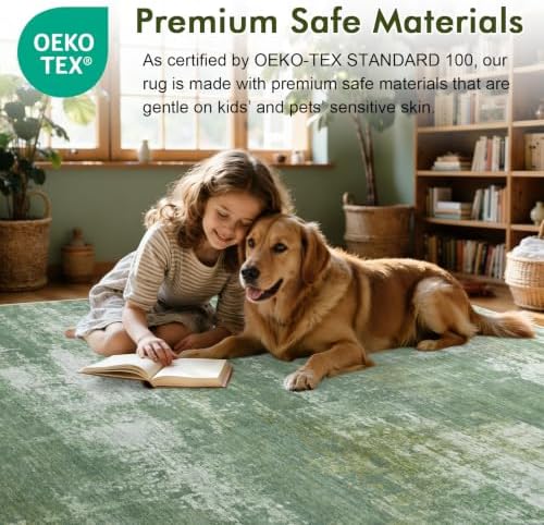 2x6 Ft Abstract Washable Runner Area Rugs for Hallway Green - Image 5