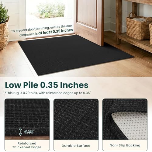 KOZYFLY Black 2x12 Runners Rugs for Hallway, Long Washable Runner Rug, Woven Non Slip Kitchen Runner, Braided Entryway Rug, Floor Carpet for Entry, Aisle, Hall, Black/Dark Grey - Image 4