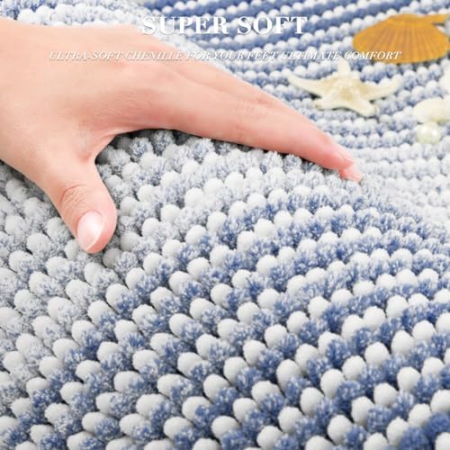 BSICPRO Bathroom Rugs Sets 2 Piece, Non Slip Striped Bath Mats, Denim Blue - Image 2