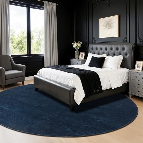 6 FT Washable Rug, Navy Blue Solid Round Rugs for Living Room & Bedroom - Image 2