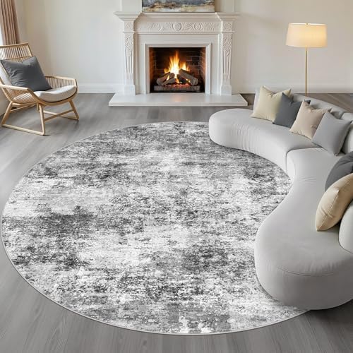 LOONGRUG Round Rug 10x10 Washable Neutral Modern Living Room Rug Black Gray by LOONGRUG